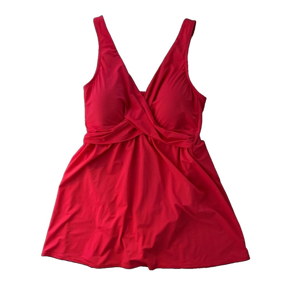 Lands End Womens Swimsuit Swim Dress Red Padded Bra Size 16